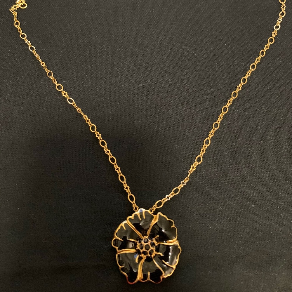 Fashionable J Crew Black & Gold Flower Necklace